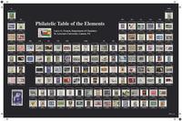 periodic table made with stamps representing each element 