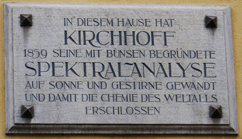 plaque in German commemorating Kirchhoff for his work on spectralanalysis