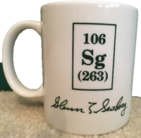 mug with Sg on it and Seaborg's signature