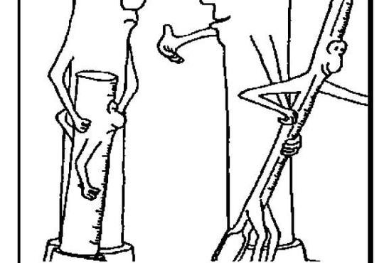 cartoon with two pieces of glassware talking to each other. The one holding a thermometer says to the one holding a small grad 