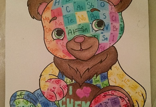 a coloured in teddy bear covered in elemental tiles 