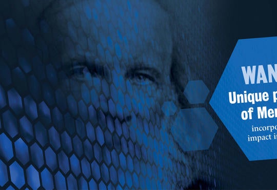 an advertisement with Mendeleev photo with hexagon incorporated into his portrait 