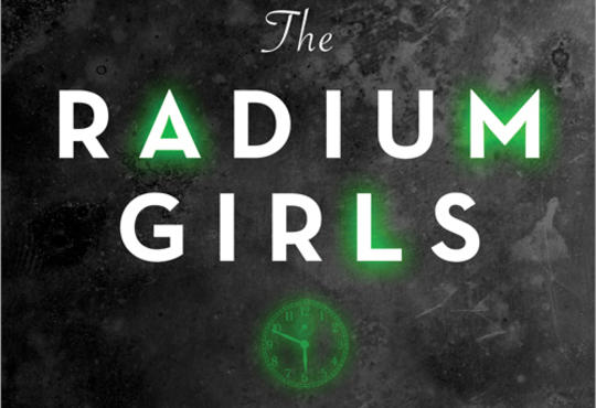 Cover of book Radium girls with a greenish photo of women – photo looks like it was taken in the 20s.