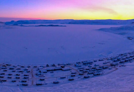 Arctic Bay (Ikpiariuk), taken on 29th January 2022, at sunset, a week before the first true sunrise of the year. Credit: Mark Lo