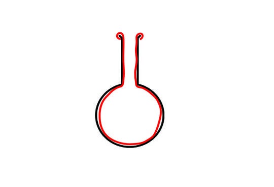 a graphic of an outline of a red balloon inside a round bottom flask 