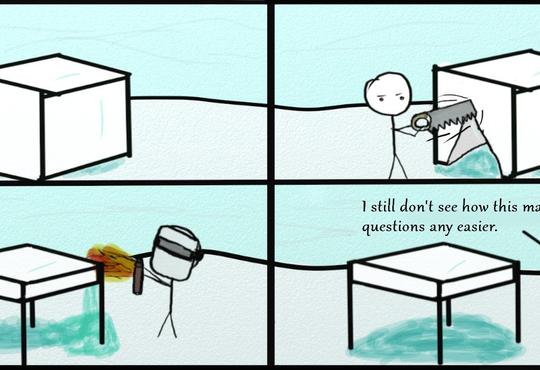 a cartoon of a stick figure making a table out of ice