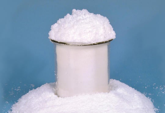 white granular powder that will instantly absorb 40 times its original volume, producing a snow-like material