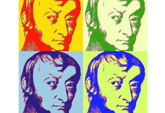 Mole day greeting card with four images of Avogadro in different colours.