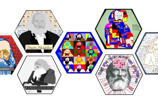 Seven different drawings for early submissions to Mendeleev Mosaic
