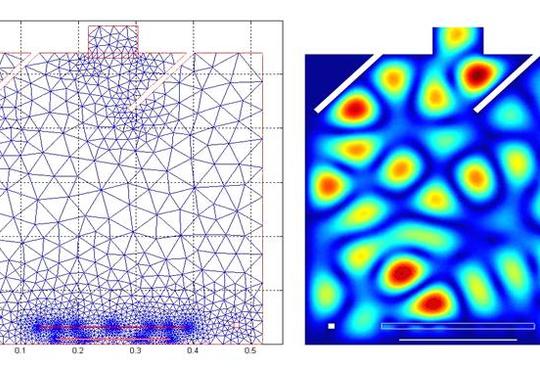 A computer simulations of the electromagnetic field – one with lines to show field intensity and the other with colour to show f