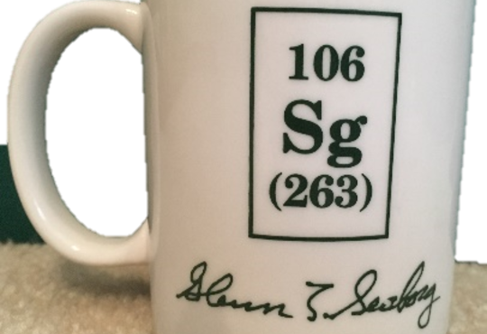 Mug with a Seaborg's signature and chemical symbol - Sg