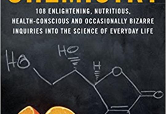 book cover of The Right Chemistry, with an orange and a molecule on a blackboard 