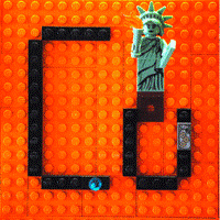 Close-up of LEGO Copper tile in periodic table.