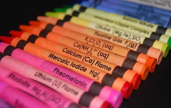 Crayons labelled as compounds with same colour.