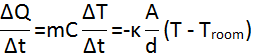 StartFrac Change in Q Over Change in t EndFrac equals m C StartFrac Change in T Over Change in t EndFrac equals Equation 1