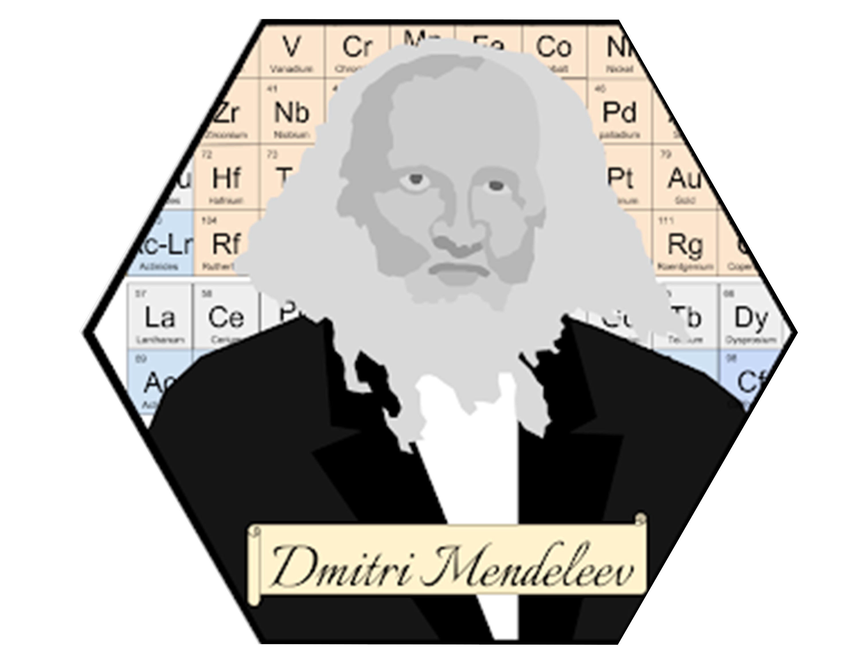 Black and white digital portrait of Mendeleev