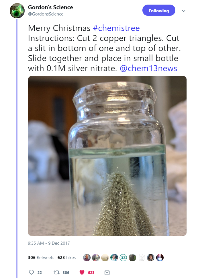 Screenshot of Twitter feed with a small silver chemistry from Gordon Science