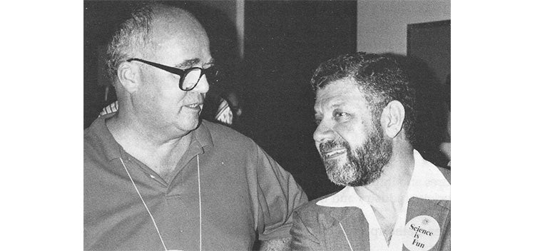 Black and white photo of Bassam Z. Shakhashiri with Reg Friesen 