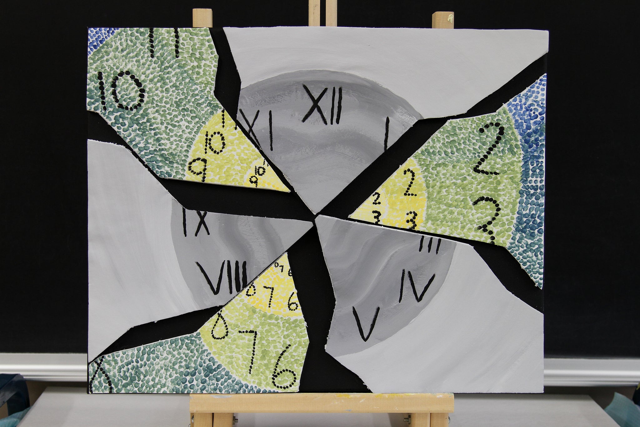  artwork showing pieces of two different types of clocks put together like puzzle pieces