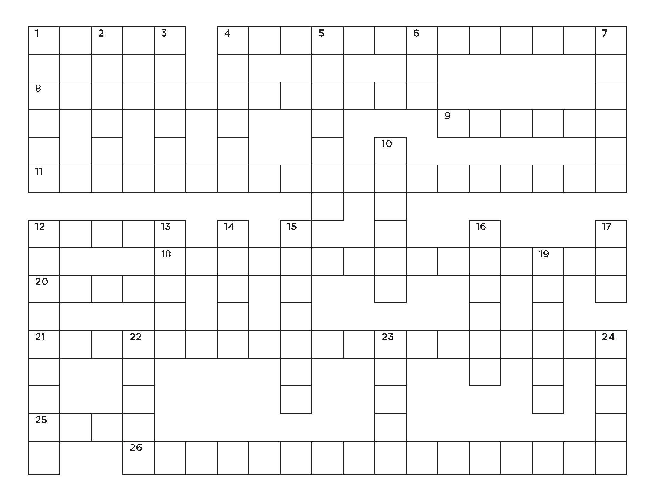 a cross-word grid with 26 clues across and 24 clues down