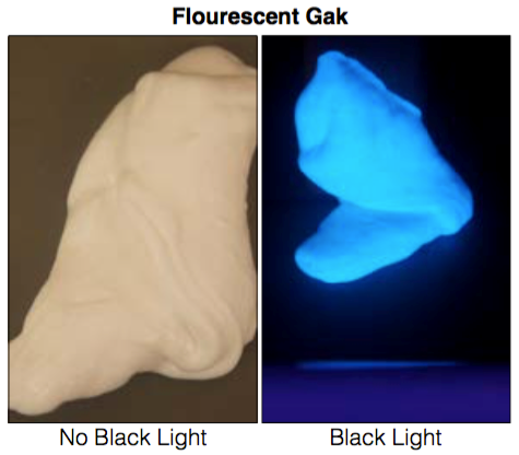 two pieces of gak -- one white and one glowing in black light