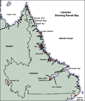 a map showing Ramah Bay in Labradotr Newfoundland