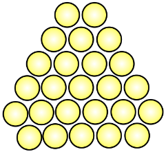 a layer of 15 yellow spheres with 15 sphere on the outside 