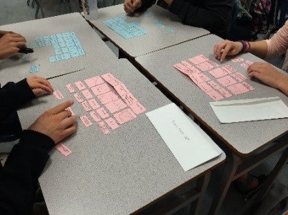 Paper card version of activity in progress, easily done on students’ desks.