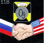 hands shaking with american and russian flag on a black background
