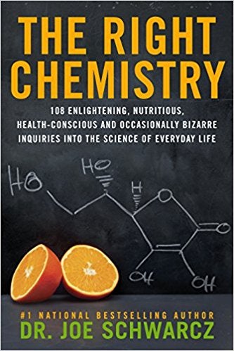 book cover of The Right Chemistry, with an orange and a molecule on a blackboard