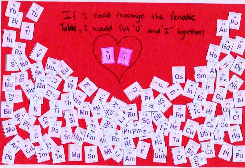 symbols of all the elements with a Valentine saying &quot;If I could rearrange the periodic table, I would put U and I together&quot;