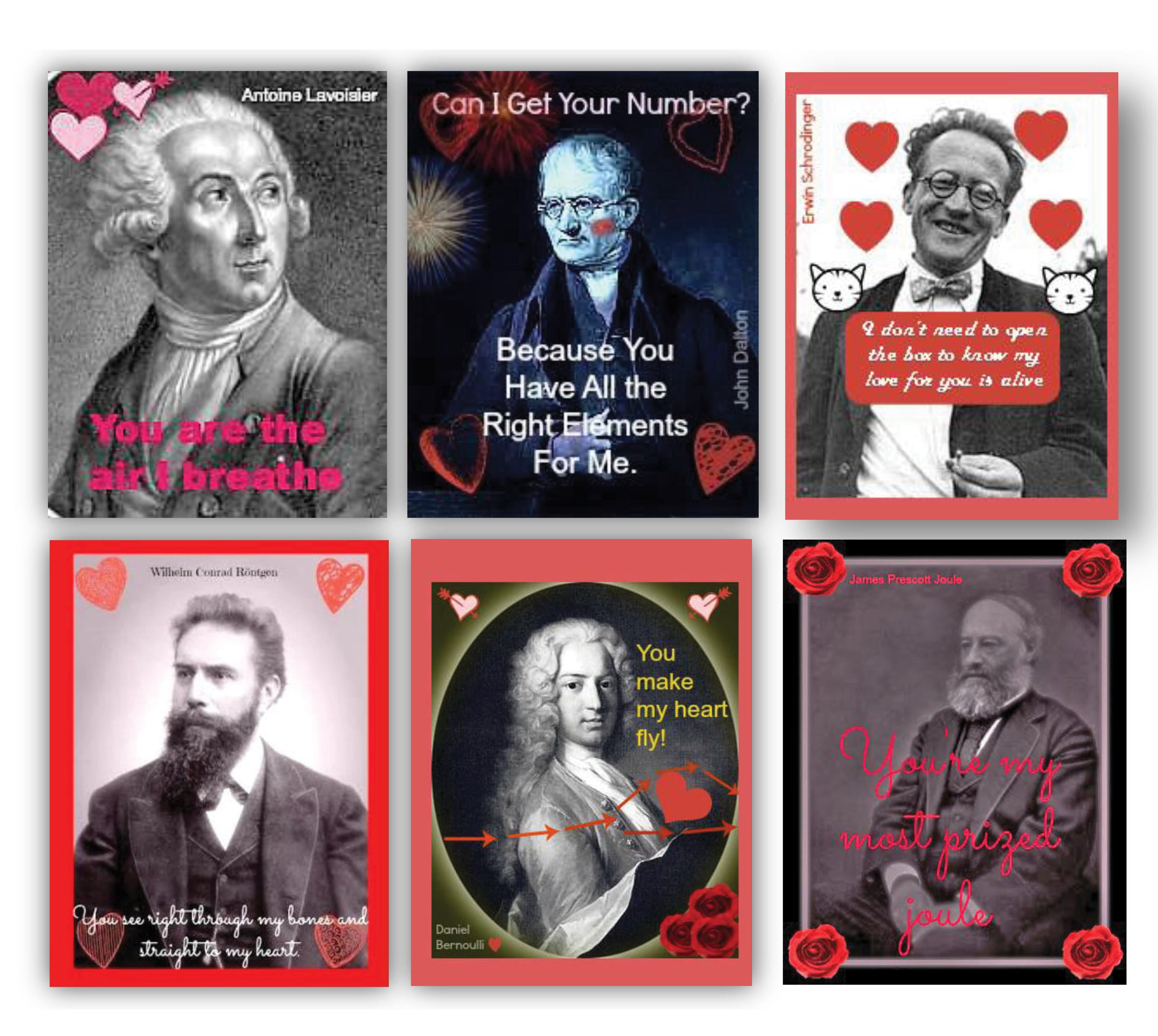 Valentines made with fun saying from famous scientists
