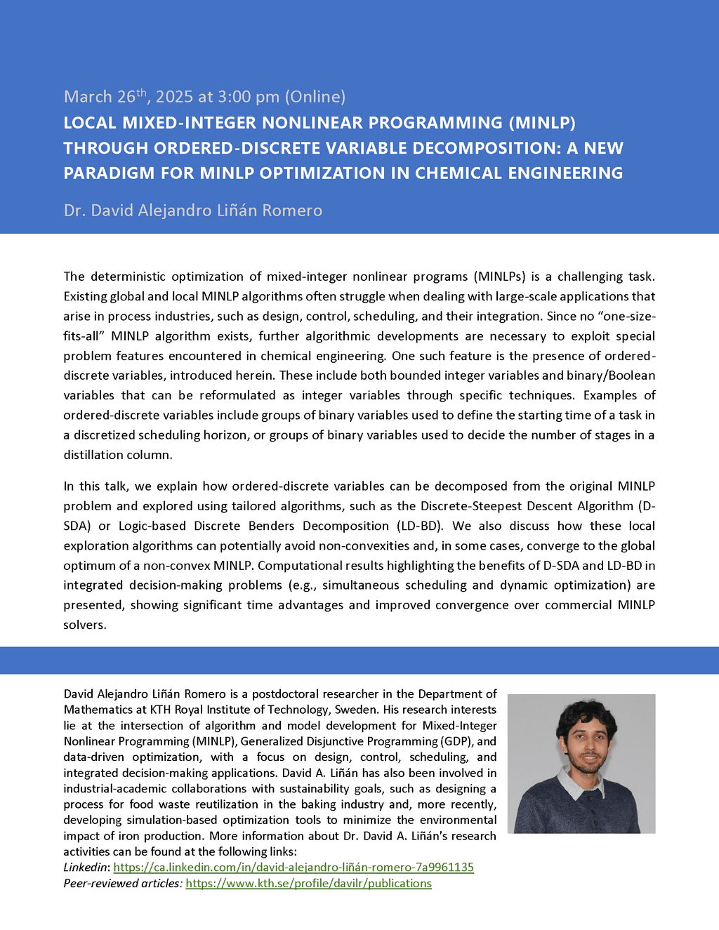 Poster for David Linan seminar