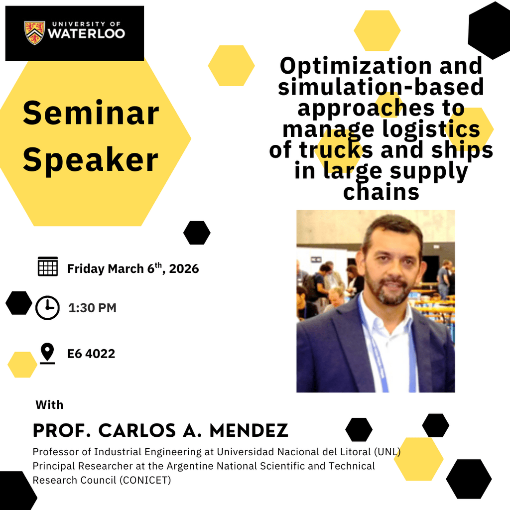 Optimization and simulation-based approaches to manage logistics of trucks and ships in large supply chains poster with yellow and black details