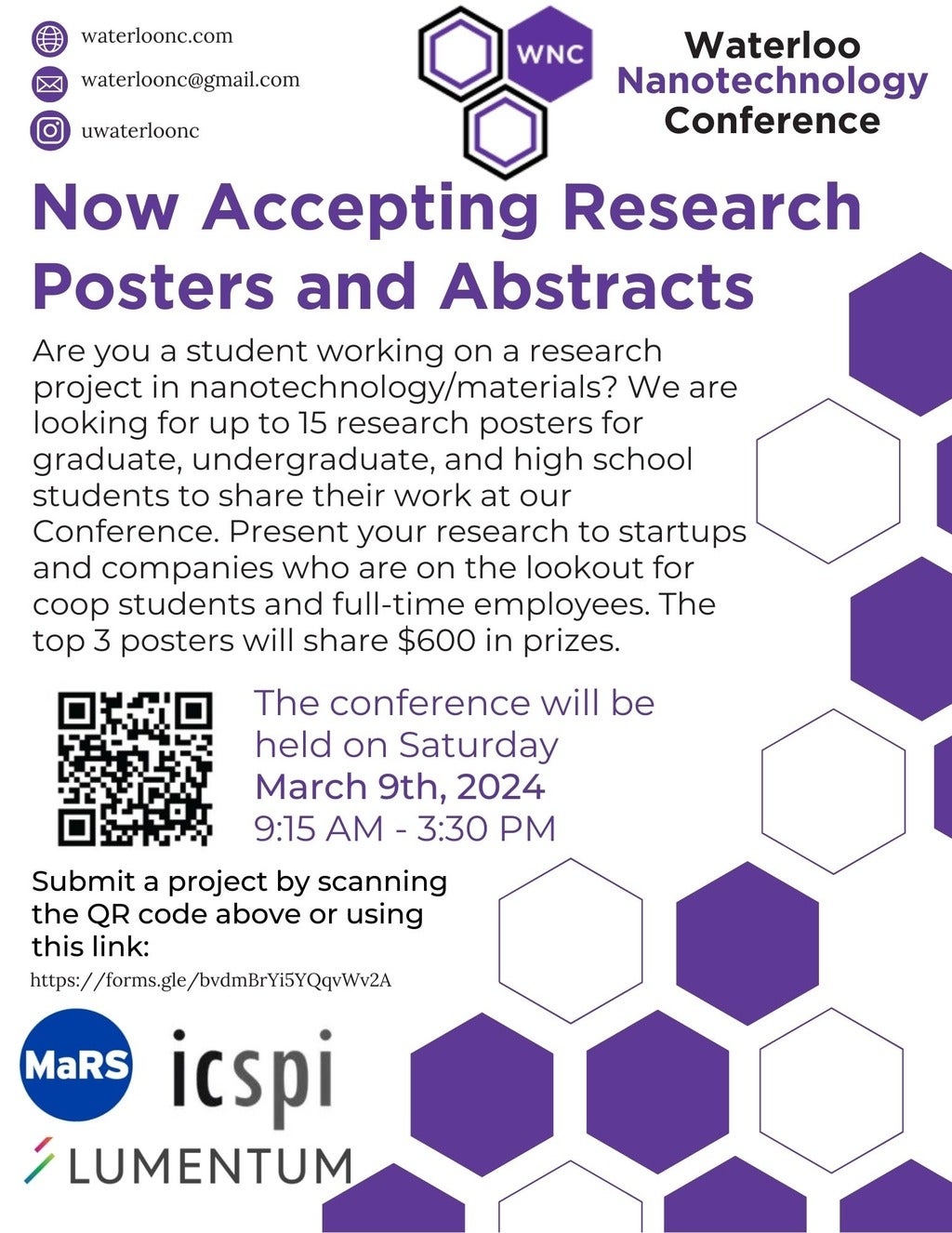 poster with purple and white hexagons 