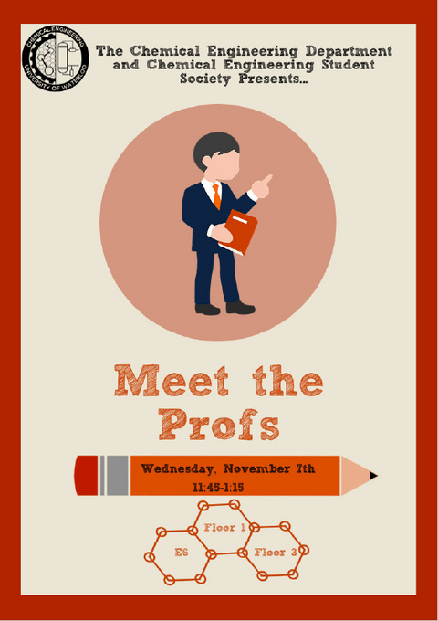 A poster with details about the upcoming CHE Meet the Prof event on November 7 2018.