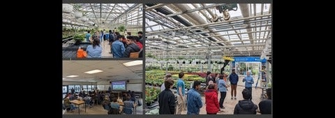 students and instructors in a greenhouse