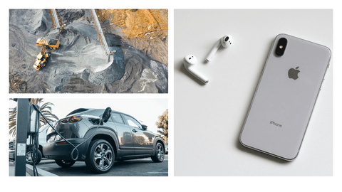 open mine electric vehicle and apple cell phone with ear buds