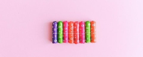 multicoloured tampons lined in a row