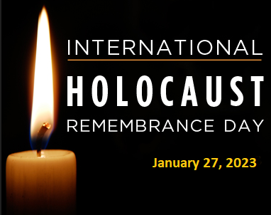 burning candle and wording International Holocaust Day