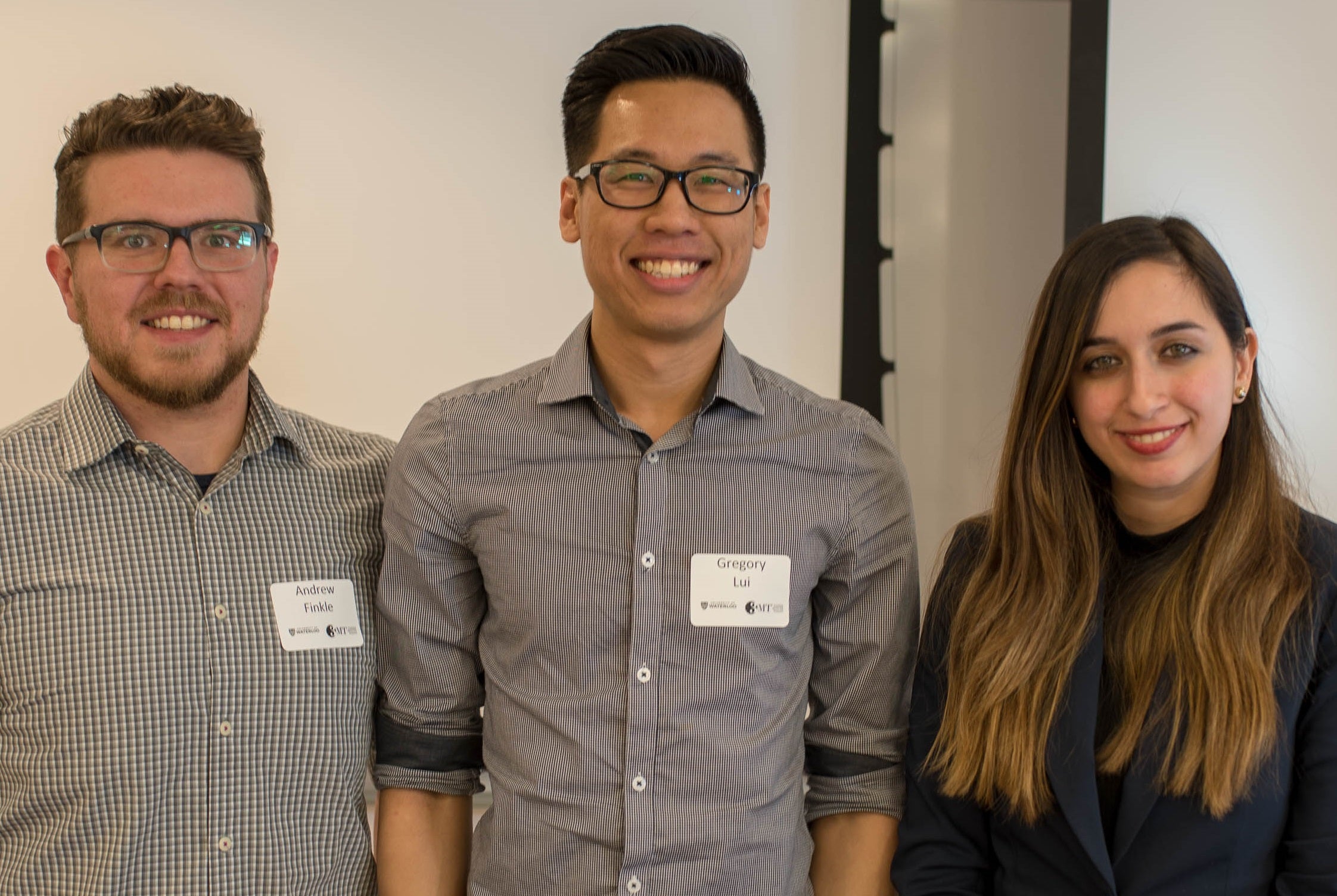 The three finalists of the Department of Chemical Engineering’s 2018 Three Minute Thesis Competition (L-R): Andrew Finkle (third place), Gregory Lui (first place) and Kiana Amini (second place).