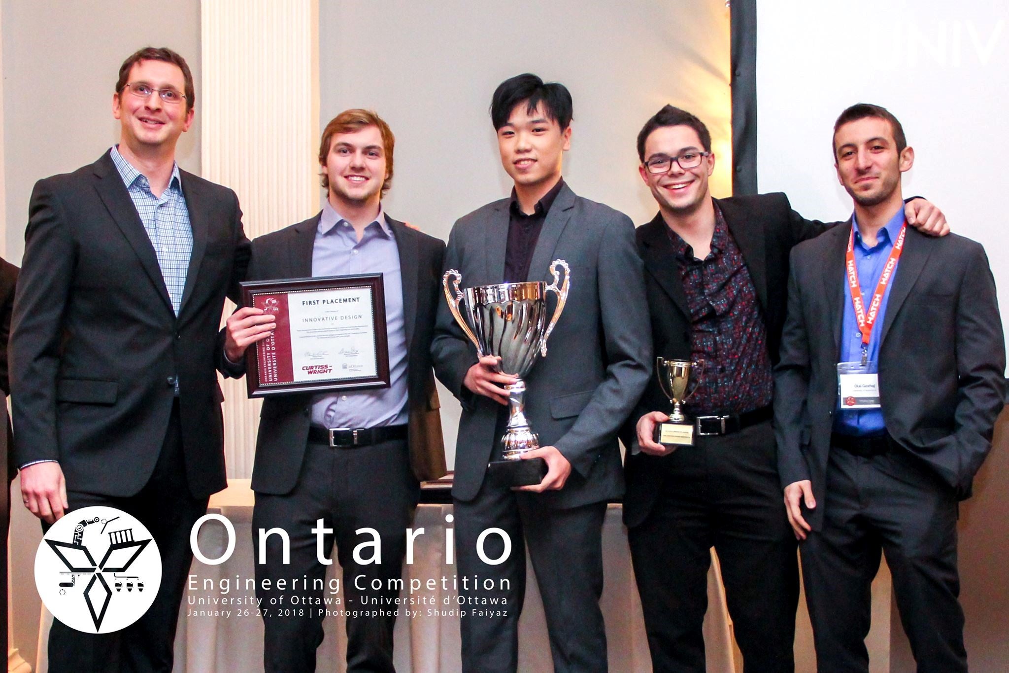 Green Sorbs team poses with Ontario Engineering Competition judge