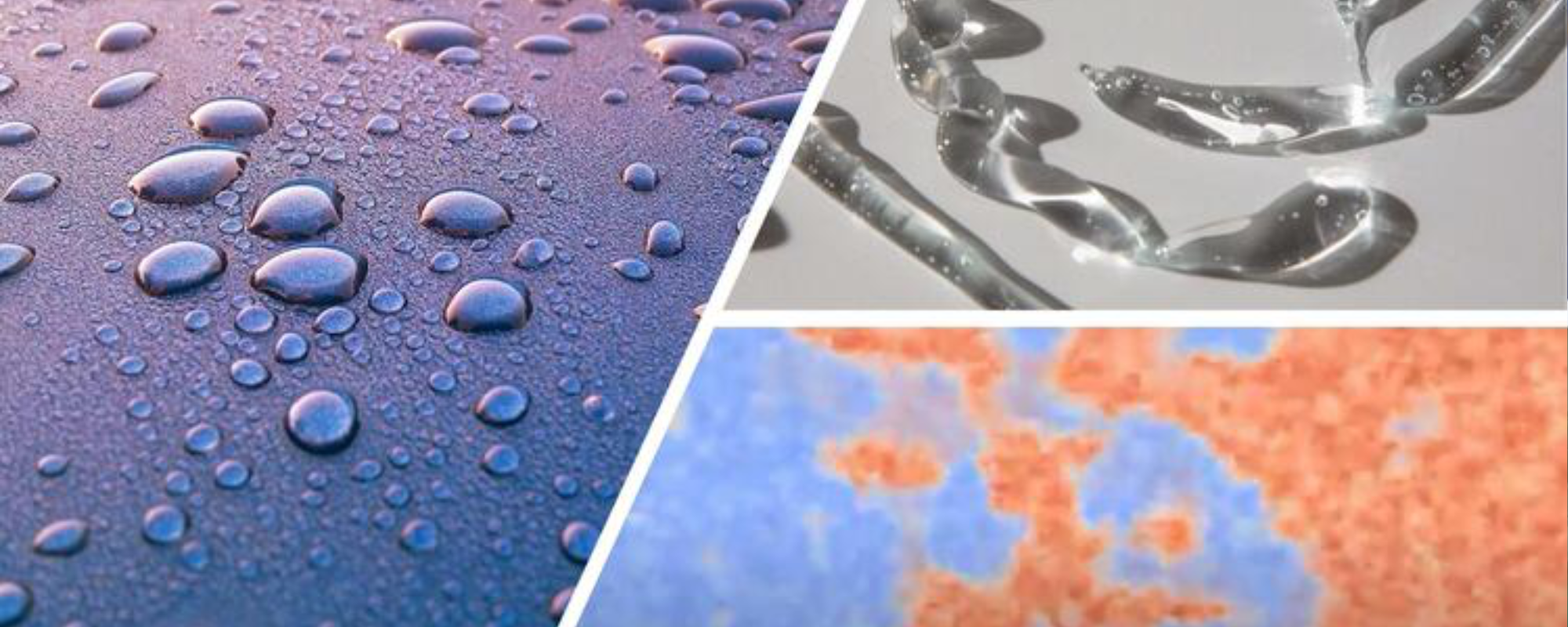 Water droplets, gel and polymers