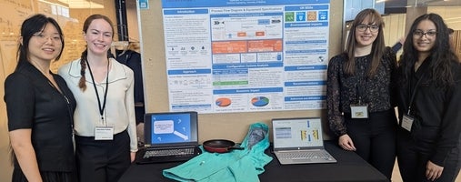 Four women standing on either side of a poster board