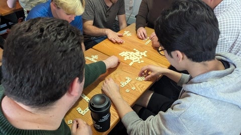 Students playing scrabble