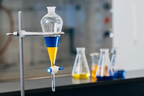Titration setup in the lab.