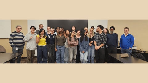 About 20 students and faculty who participated in the Apotex tour.