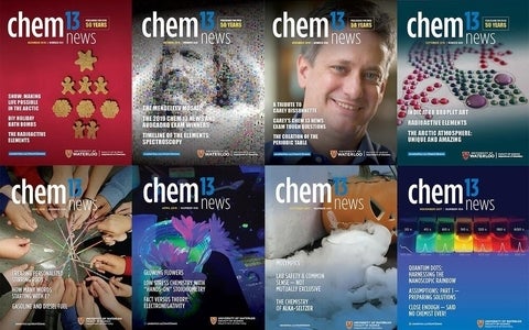 Chem 13 News Magazine covers over the years
