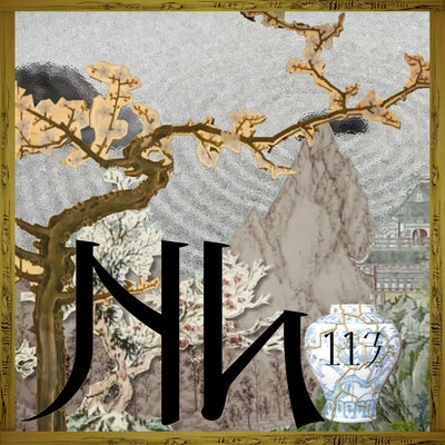 elemental tile of nihonium with Japanese scenery, architecture, zen garden and wabi-sabi 