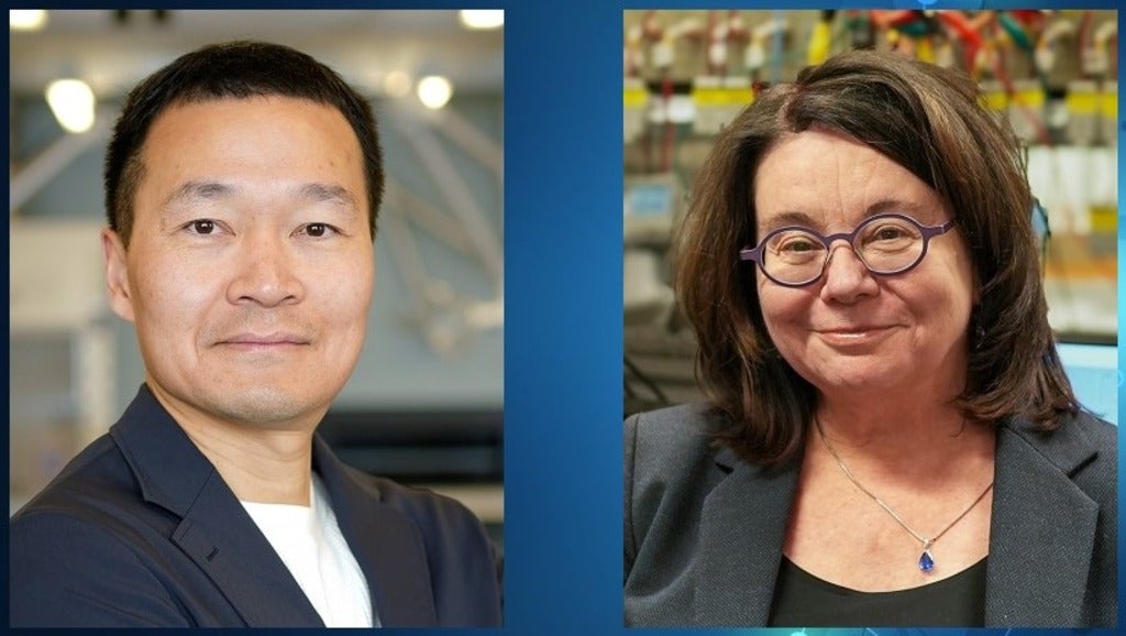 Juewen Liu and Linda Nazar on blue background